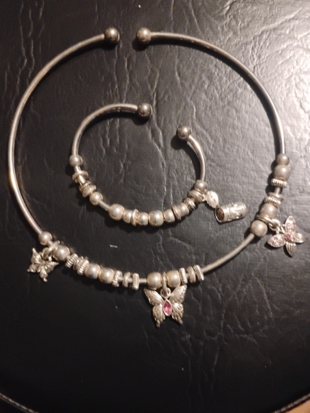 Silver-Tone Butterfly Charm Necklace with Pink Accent Pendant